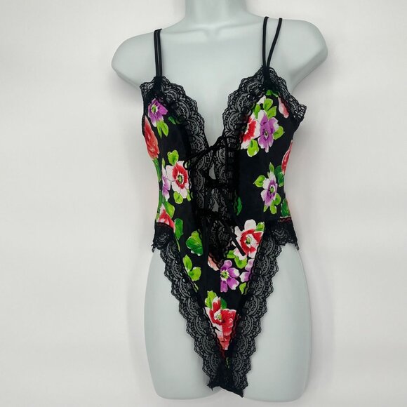 Victoria's Secret Other - RARE Victorias Secret Y2K Floral Lace Bodysuit Lingerie Size S Black Vintage